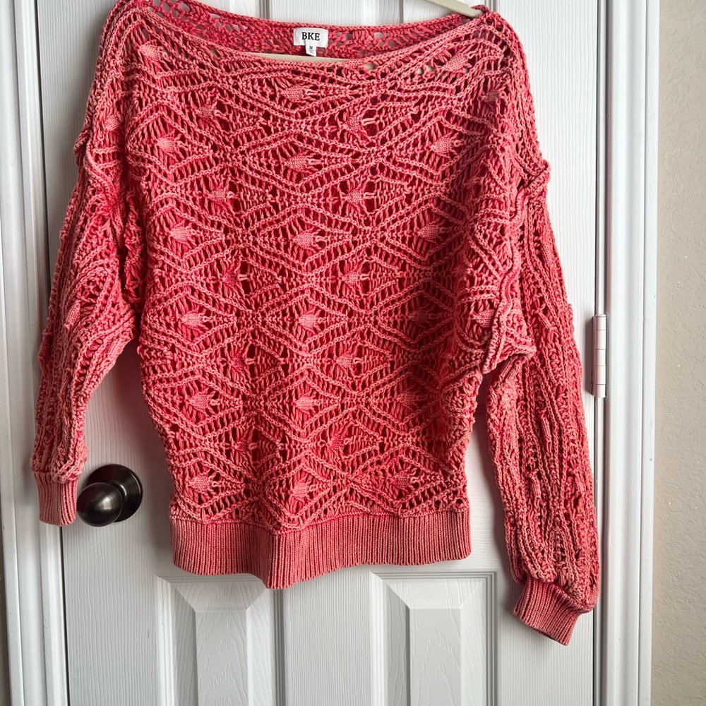 BKE Washed Coral Off-Shoulder Sweater